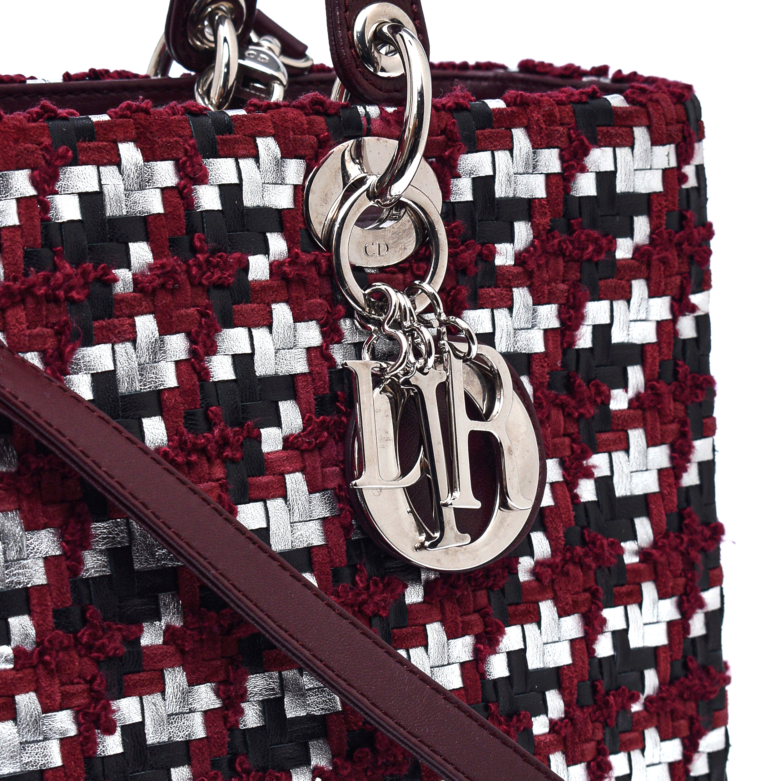 Christian Dior - Burgundy Tweed&Nappa Woven Leather Large Lady Dior Bag